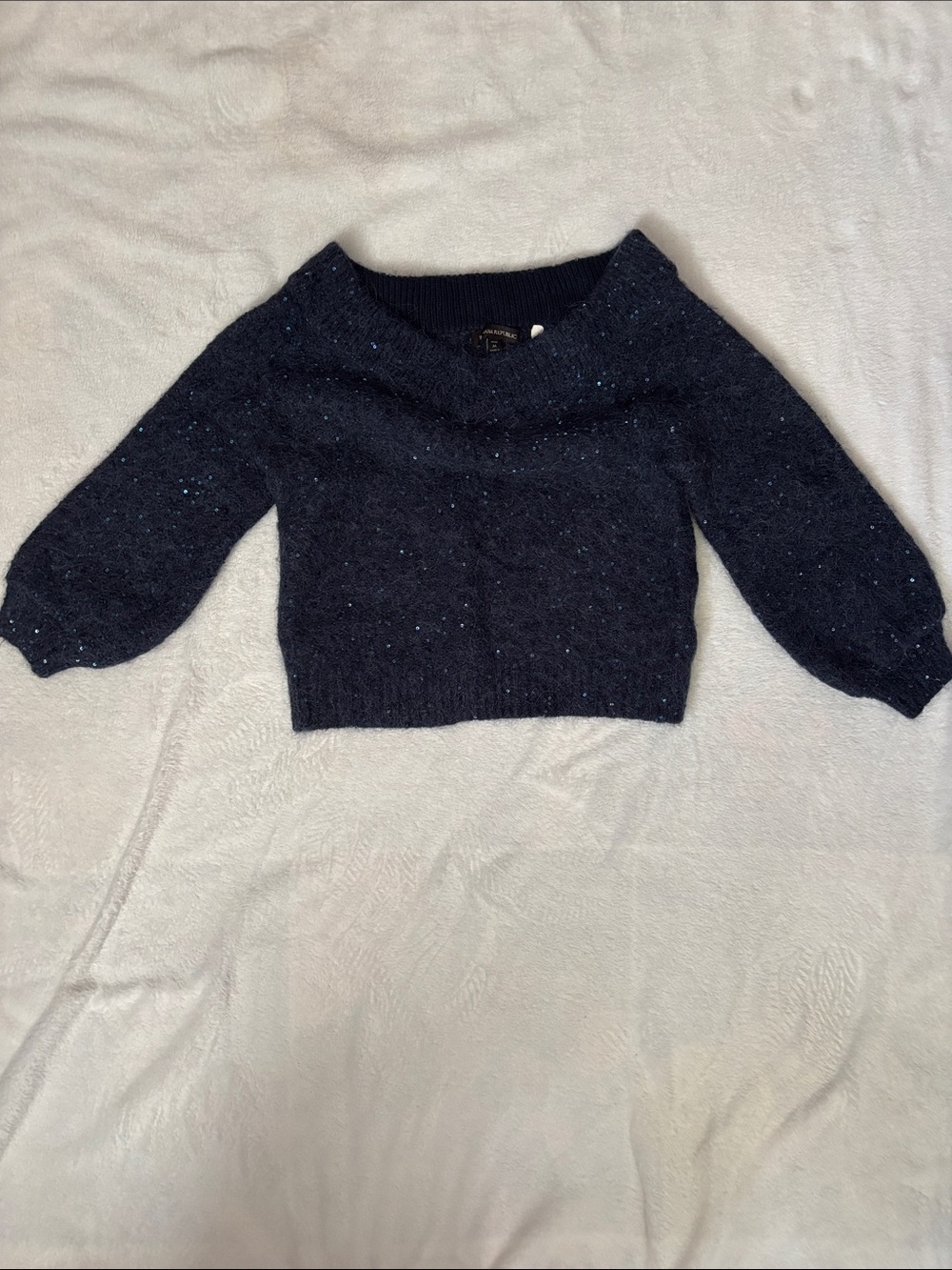 Banana Republic Navy Off-the-Shoulder Sparkle Sweater MP